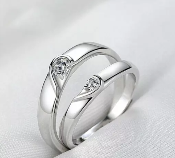 Valentine's Exclusive Silver Adjustable Promising Love You King Queen Broken Heart Couple Ring for Husband & Wife / Men & Women / Boys & Girls / Boyfriends & Girlfriends & for Wedding / Anniversary / Birthday Gift. - Image 5